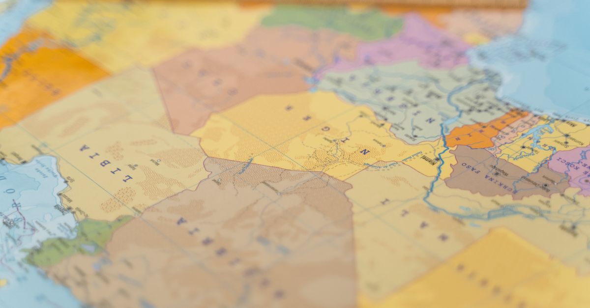 Close-up photo of a colorful world map featuring African countries.